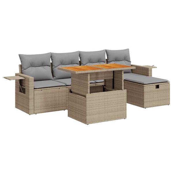 Grote foto vidaxl 6 delige loungeset met kussens poly rattan acacia beige tuin en terras tuinmeubelen