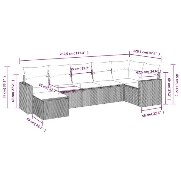 Grote foto vidaxl 7 delige loungeset met kussens poly rattan grijs tuin en terras tuinmeubelen