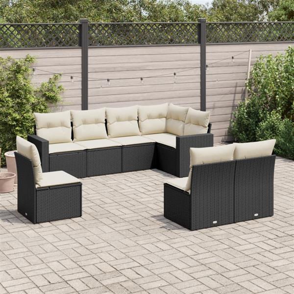 Grote foto vidaxl 8 delige loungeset met kussens poly rattan zwart tuin en terras tuinmeubelen