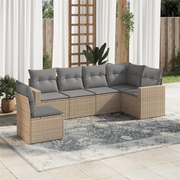 Grote foto vidaxl 6 delige loungeset met kussens poly rattan beige tuin en terras tuinmeubelen