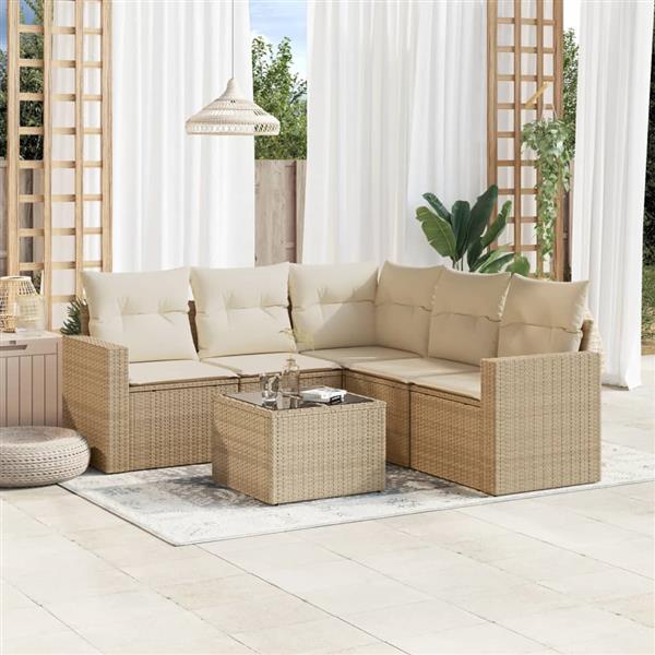Grote foto vidaxl 6 delige loungeset met kussens poly rattan beige tuin en terras tuinmeubelen