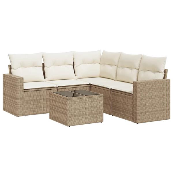 Grote foto vidaxl 6 delige loungeset met kussens poly rattan beige tuin en terras tuinmeubelen