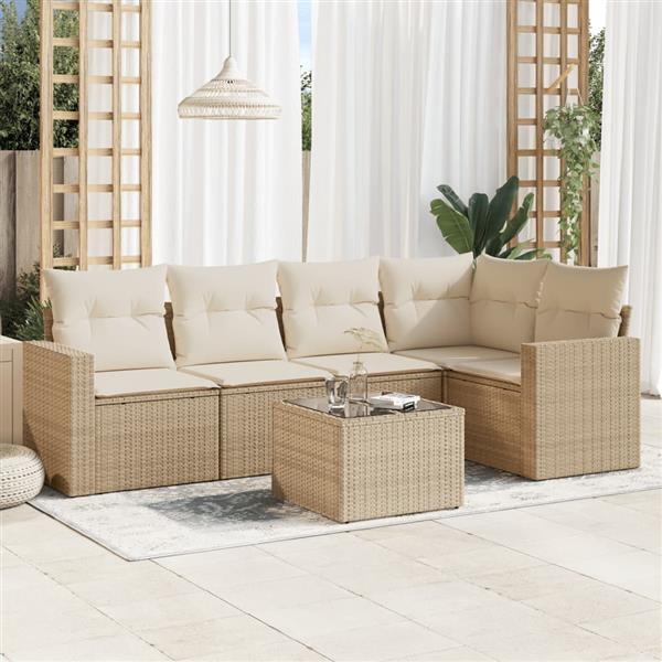 Grote foto vidaxl 6 delige loungeset met kussens poly rattan beige tuin en terras tuinmeubelen
