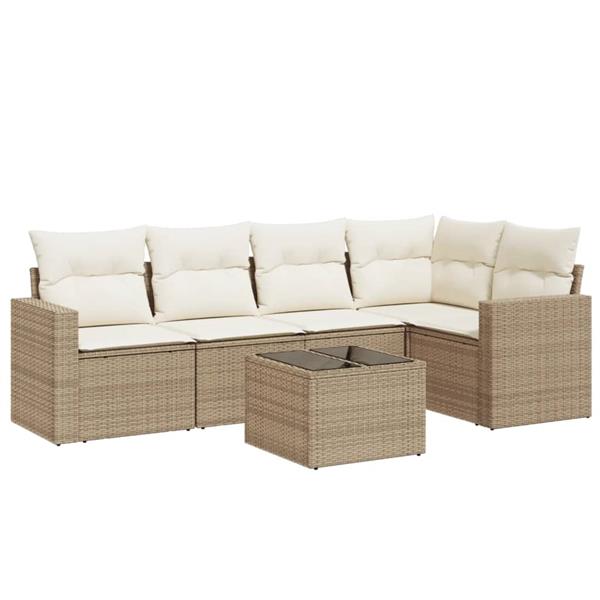Grote foto vidaxl 6 delige loungeset met kussens poly rattan beige tuin en terras tuinmeubelen