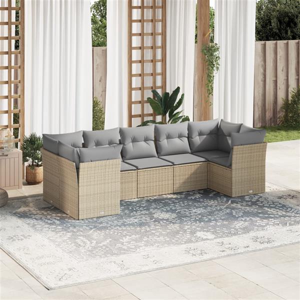 Grote foto vidaxl 7 delige loungeset met kussens poly rattan beige tuin en terras tuinmeubelen