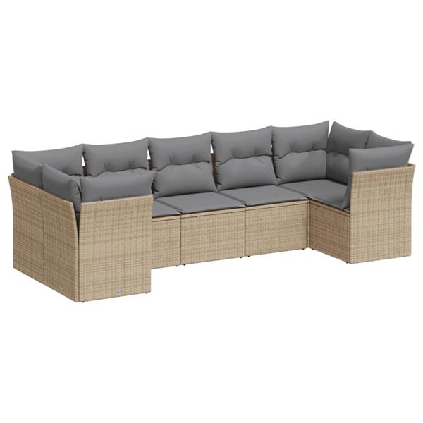 Grote foto vidaxl 7 delige loungeset met kussens poly rattan beige tuin en terras tuinmeubelen