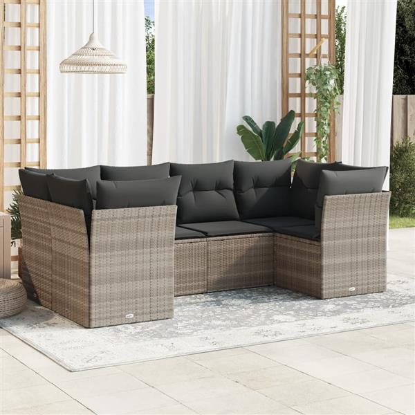 Grote foto vidaxl 6 delige loungeset met kussens poly rattan lichtgrijs tuin en terras tuinmeubelen