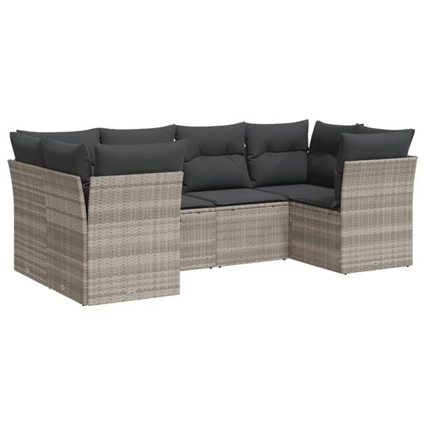 Grote foto vidaxl 6 delige loungeset met kussens poly rattan lichtgrijs tuin en terras tuinmeubelen