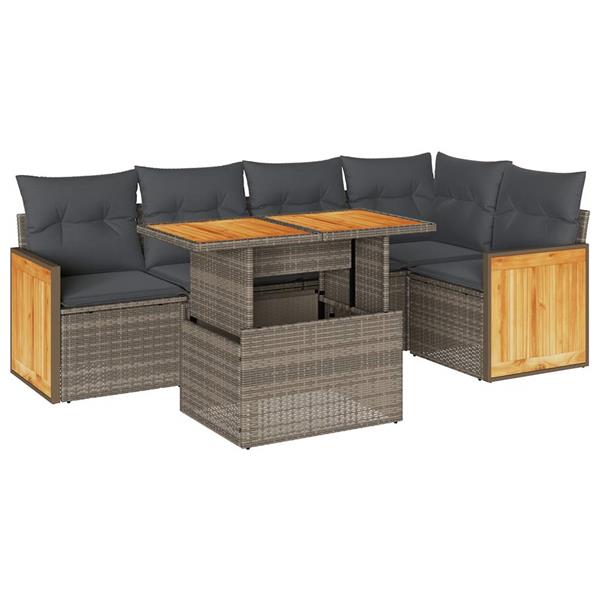 Grote foto vidaxl 6 delige loungeset met kussens poly rattan acacia grijs tuin en terras tuinmeubelen