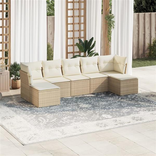 Grote foto vidaxl 7 delige loungeset met kussens poly rattan beige tuin en terras tuinmeubelen