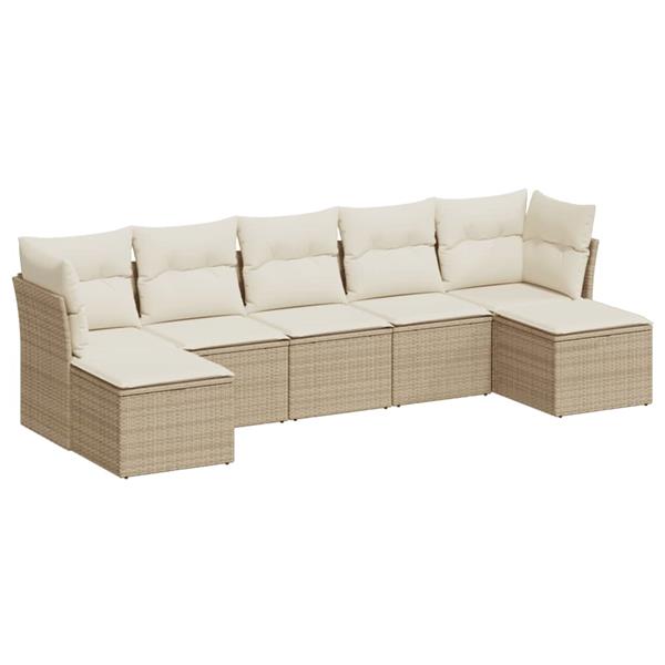 Grote foto vidaxl 7 delige loungeset met kussens poly rattan beige tuin en terras tuinmeubelen