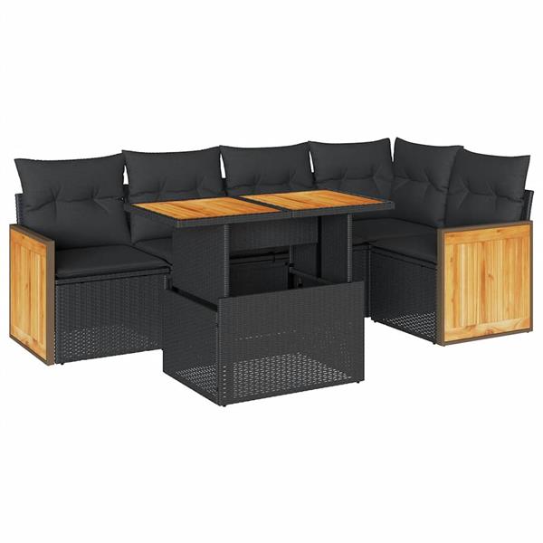 Grote foto vidaxl 6 delige loungeset met kussens poly rattan acacia zwart tuin en terras tuinmeubelen
