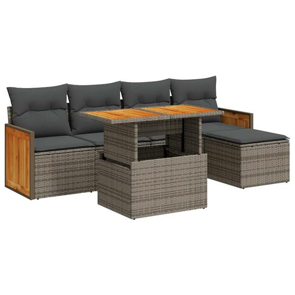 Grote foto vidaxl 6 delige loungeset met kussens poly rattan acacia grijs tuin en terras tuinmeubelen