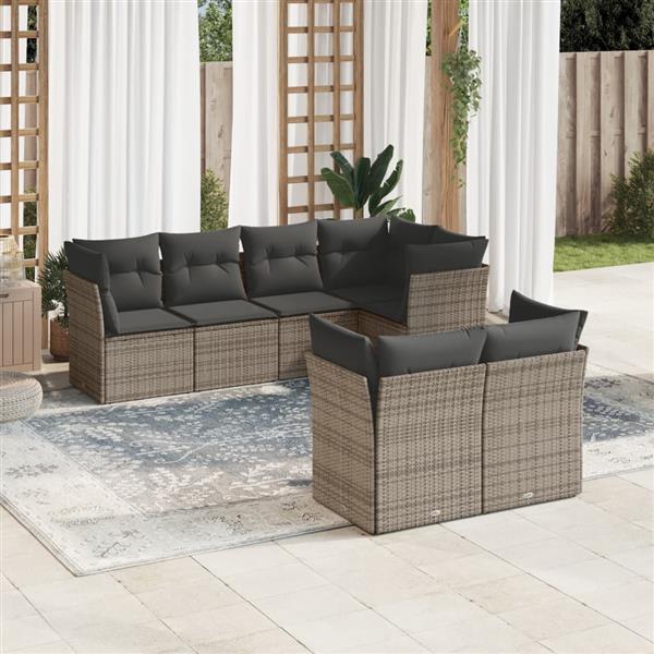 Grote foto vidaxl 7 delige loungeset met kussens poly rattan grijs tuin en terras tuinmeubelen