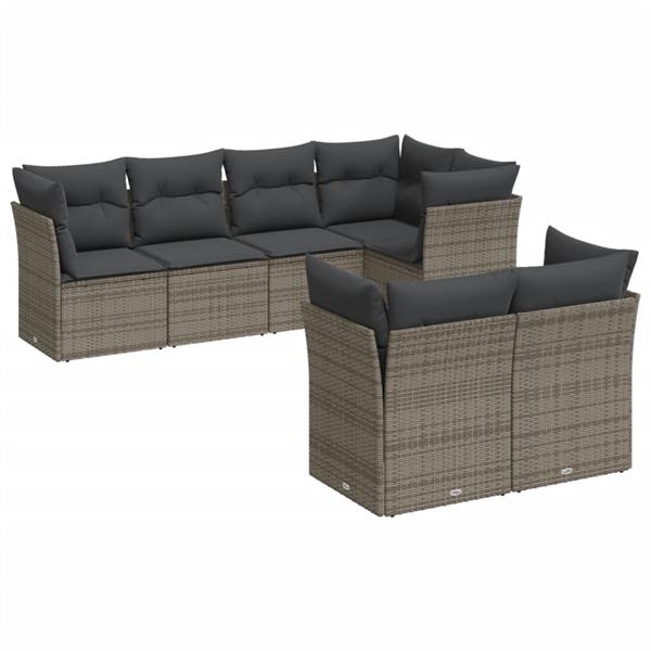Grote foto vidaxl 7 delige loungeset met kussens poly rattan grijs tuin en terras tuinmeubelen