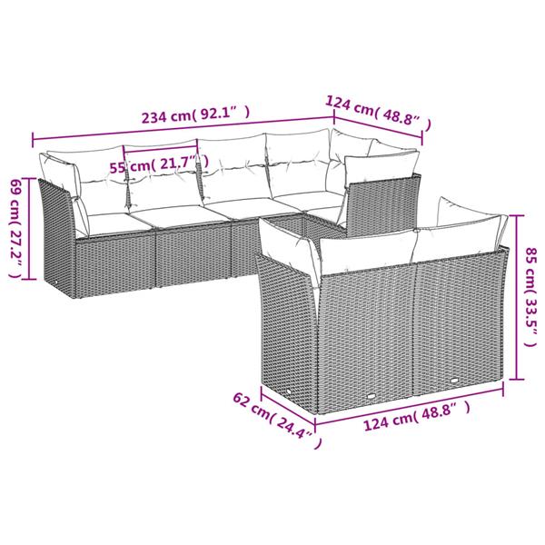 Grote foto vidaxl 7 delige loungeset met kussens poly rattan grijs tuin en terras tuinmeubelen
