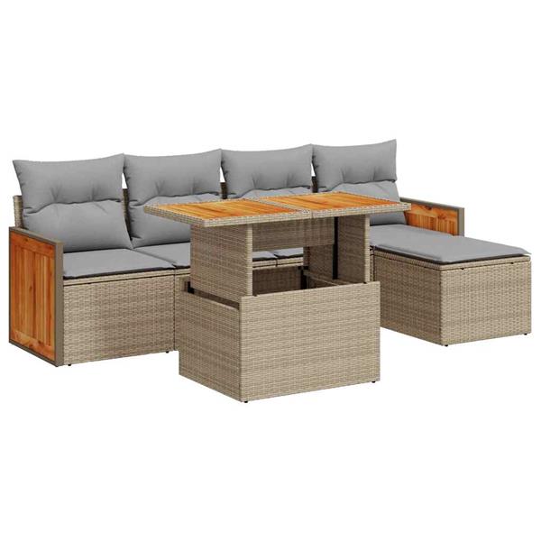 Grote foto vidaxl 6 delige loungeset met kussens poly rattan acacia beige tuin en terras tuinmeubelen