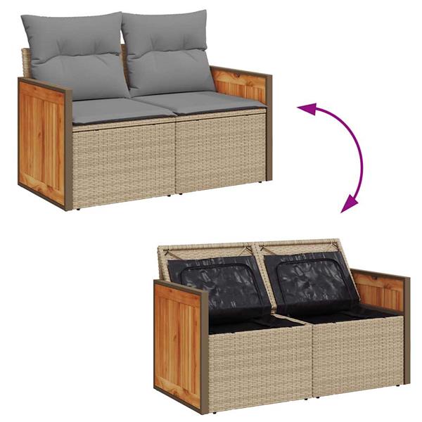 Grote foto vidaxl 6 delige loungeset met kussens poly rattan acacia beige tuin en terras tuinmeubelen