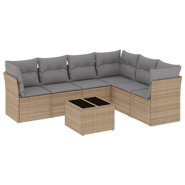 Grote foto vidaxl 7 delige loungeset met kussens poly rattan beige tuin en terras tuinmeubelen