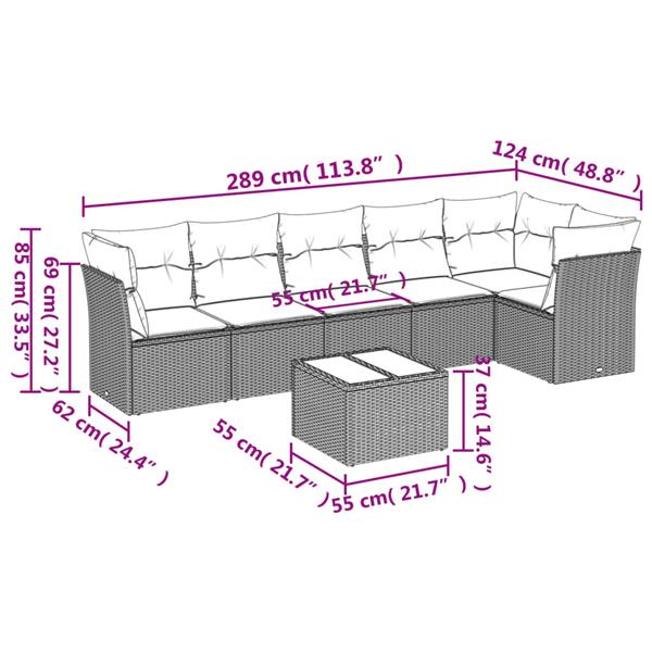 Grote foto vidaxl 7 delige loungeset met kussens poly rattan beige tuin en terras tuinmeubelen