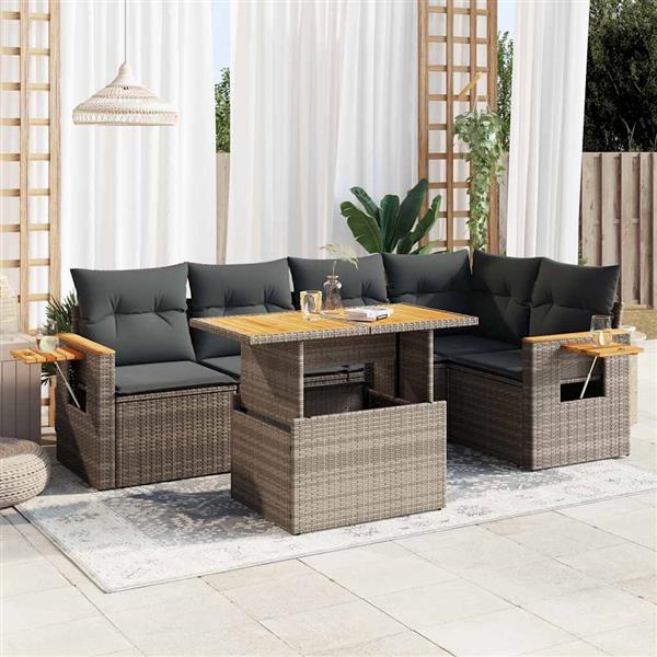 Grote foto vidaxl 6 delige loungeset met kussens poly rattan acacia grijs tuin en terras tuinmeubelen