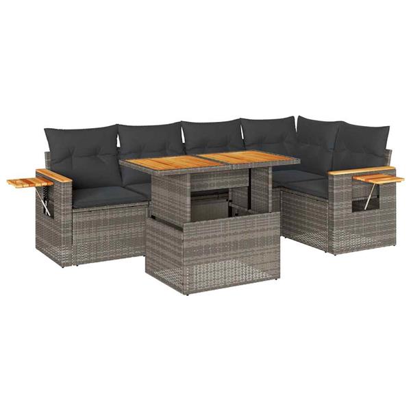 Grote foto vidaxl 6 delige loungeset met kussens poly rattan acacia grijs tuin en terras tuinmeubelen