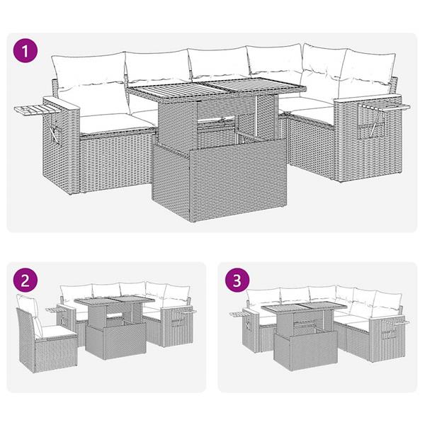 Grote foto vidaxl 6 delige loungeset met kussens poly rattan acacia grijs tuin en terras tuinmeubelen