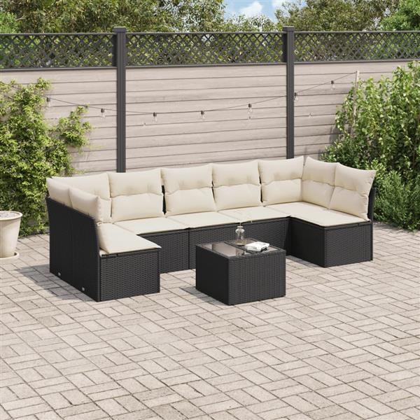 Grote foto vidaxl 8 delige loungeset met kussens poly rattan zwart tuin en terras tuinmeubelen