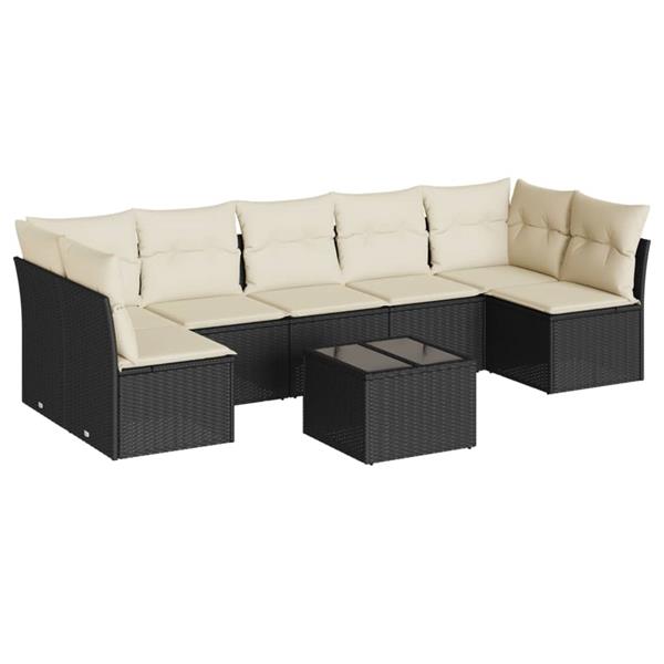 Grote foto vidaxl 8 delige loungeset met kussens poly rattan zwart tuin en terras tuinmeubelen