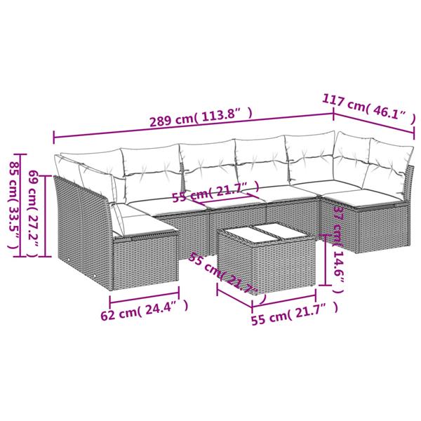 Grote foto vidaxl 8 delige loungeset met kussens poly rattan zwart tuin en terras tuinmeubelen