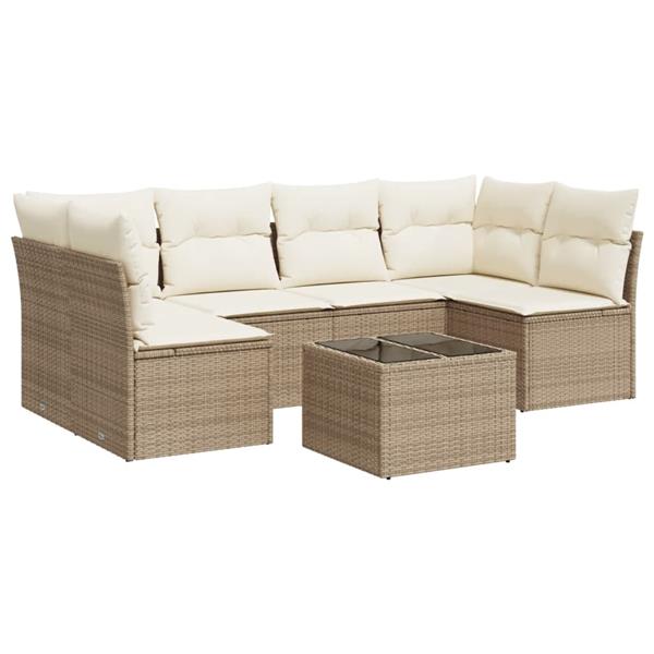 Grote foto vidaxl 7 delige loungeset met kussens poly rattan beige tuin en terras tuinmeubelen
