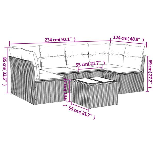 Grote foto vidaxl 7 delige loungeset met kussens poly rattan beige tuin en terras tuinmeubelen