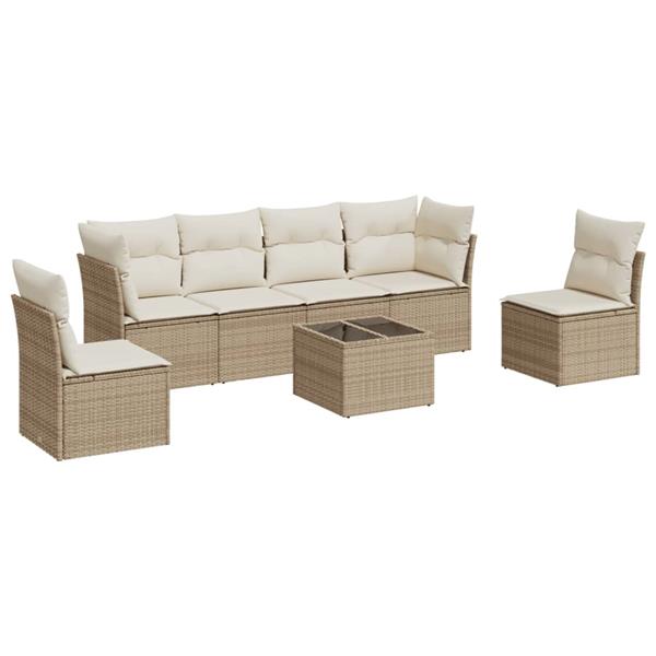 Grote foto vidaxl 7 delige loungeset met kussens poly rattan beige tuin en terras tuinmeubelen