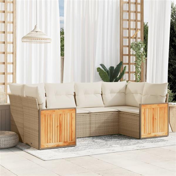 Grote foto vidaxl 6 delige loungeset met kussens poly rattan beige tuin en terras tuinmeubelen