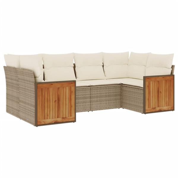 Grote foto vidaxl 6 delige loungeset met kussens poly rattan beige tuin en terras tuinmeubelen