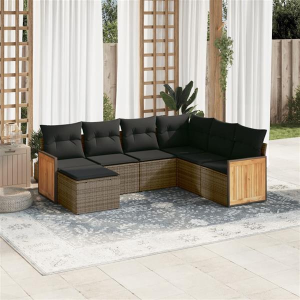 Grote foto vidaxl 7 delige loungeset met kussens poly rattan grijs tuin en terras tuinmeubelen