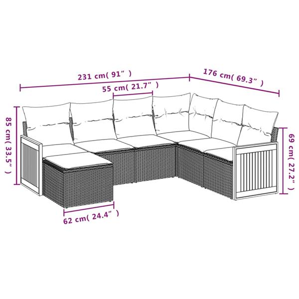 Grote foto vidaxl 7 delige loungeset met kussens poly rattan grijs tuin en terras tuinmeubelen
