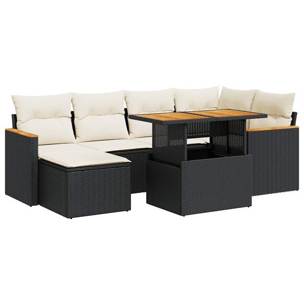 Grote foto vidaxl 7 delige loungeset met kussens poly rattan acacia zwart tuin en terras tuinmeubelen