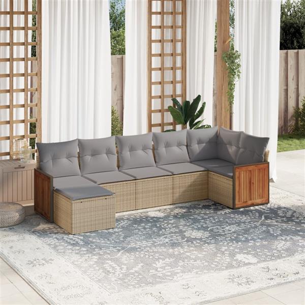 Grote foto vidaxl 7 delige loungeset met kussens poly rattan beige tuin en terras tuinmeubelen