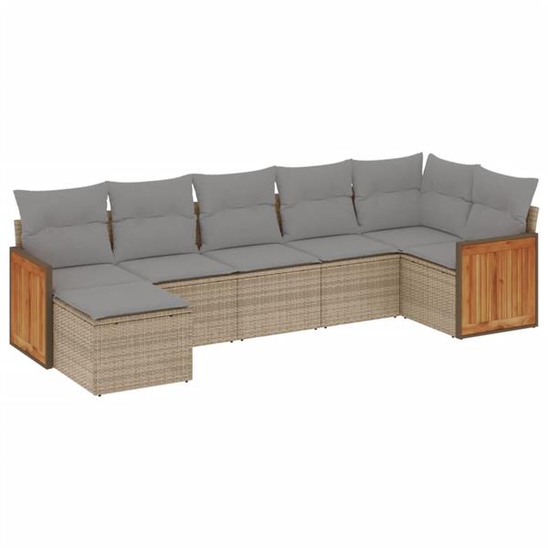 Grote foto vidaxl 7 delige loungeset met kussens poly rattan beige tuin en terras tuinmeubelen