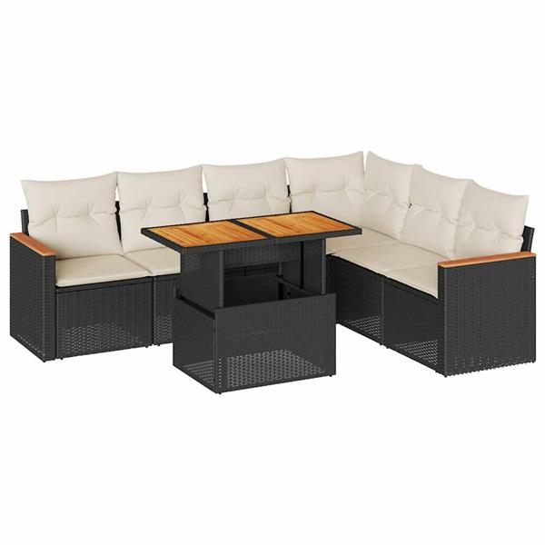 Grote foto vidaxl 7 delige loungeset met kussens poly rattan acacia zwart tuin en terras tuinmeubelen