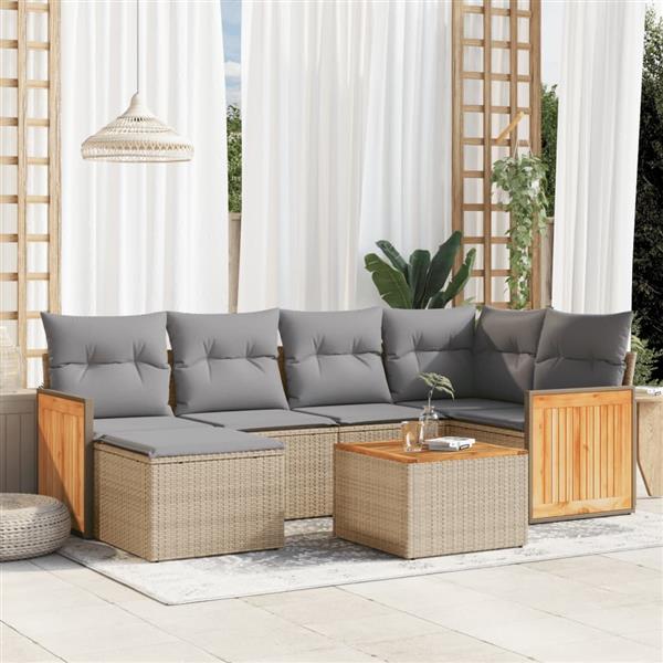 Grote foto vidaxl 7 delige loungeset met kussens poly rattan beige tuin en terras tuinmeubelen