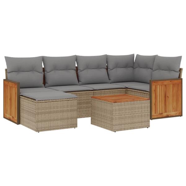 Grote foto vidaxl 7 delige loungeset met kussens poly rattan beige tuin en terras tuinmeubelen