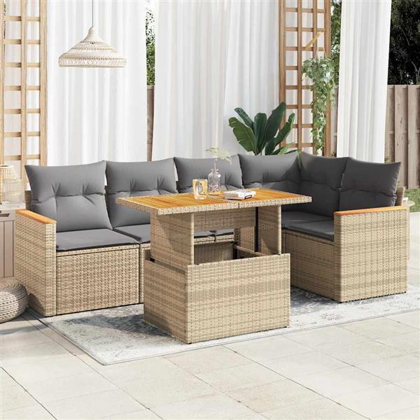 Grote foto vidaxl 6 delige loungeset met kussens poly rattan acacia beige tuin en terras tuinmeubelen