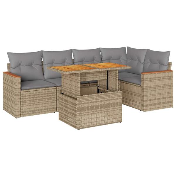 Grote foto vidaxl 6 delige loungeset met kussens poly rattan acacia beige tuin en terras tuinmeubelen