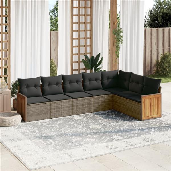 Grote foto vidaxl 7 delige loungeset met kussens poly rattan grijs tuin en terras tuinmeubelen