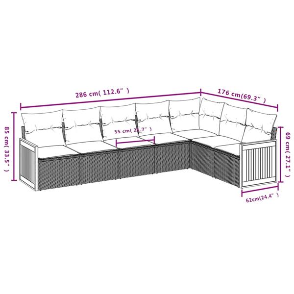 Grote foto vidaxl 7 delige loungeset met kussens poly rattan grijs tuin en terras tuinmeubelen