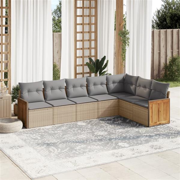 Grote foto vidaxl 7 delige loungeset met kussens poly rattan beige tuin en terras tuinmeubelen