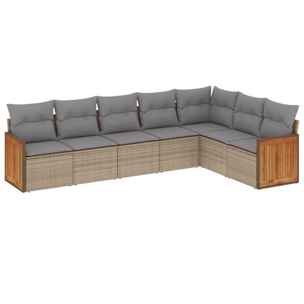 Grote foto vidaxl 7 delige loungeset met kussens poly rattan beige tuin en terras tuinmeubelen