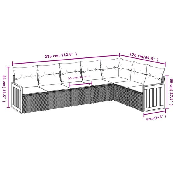 Grote foto vidaxl 7 delige loungeset met kussens poly rattan beige tuin en terras tuinmeubelen